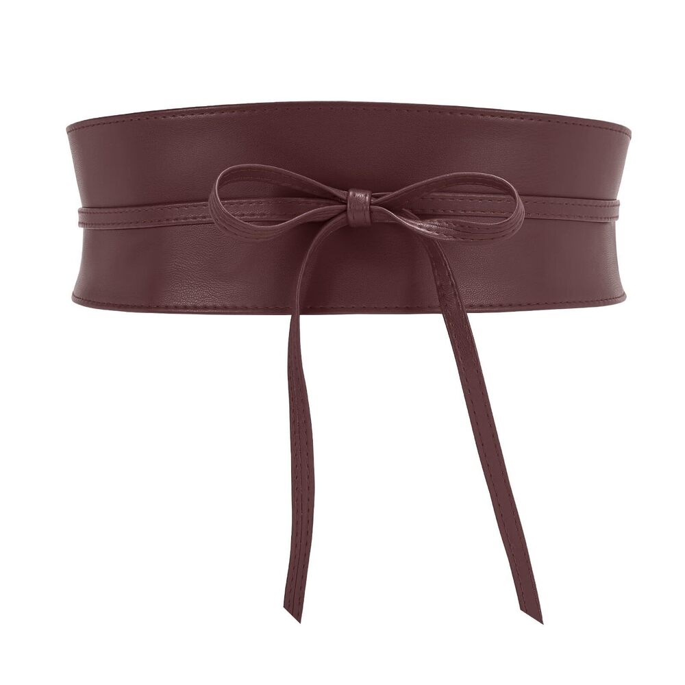 2341 Women Obi Style Waist Belt Soft Faux Leather Wide Wrap Around Bowknot